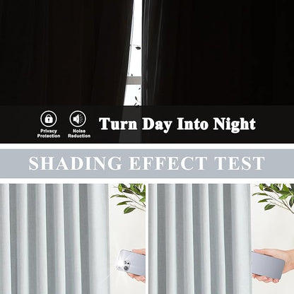 Vision Home Blue Fog Linen Full Blackout Curtains 108 inch for Bedroom Living Room Darkening Soundproof Window Panels 9FT Thermal Insulated Rod Pocket Back Tab Farmhouse Drapes 56" Wx108 Lx2