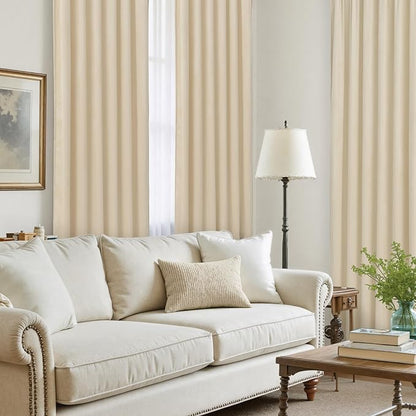 LAMIT Beige Velvet Panels for Living Room 84 Inches Long, Elegant Thermal Insulated Curtains Back Tab and Rod Pocket Drapes for Classical Bedroom, 2 Panels, 52 x 84 Inch