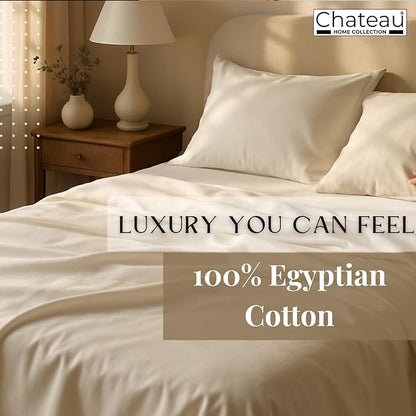 CHATEAU HOME COLLECTION 400 Thread Count Cotton Bed Sheets twinSize Bed Set Fits Upto 17" twinMatress, 3 Piece Soft Sateen Weave Machine Washable Luxury Beige Bedding- Ivory