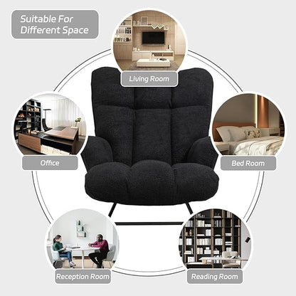 Rocking Chair Nursery Teddy Upholstered Glider Rocker Rocking Accent Chair Padded Seat with High Backrest Armchair Comfy Side Chair for Living Room Bedroom Offices (Black Teddy)