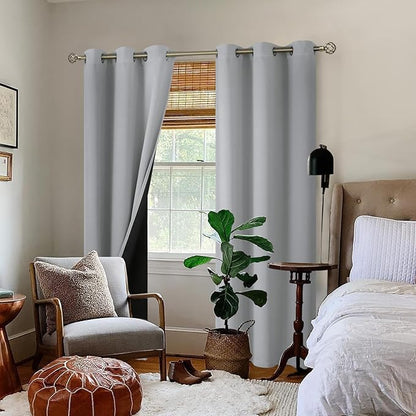 BGment Thermal Insulated 100% Blackout Curtains for Bedroom with Black Liner, Double Layer Full Room Darkening Noise Reducing Grommet Curtain (46 x 90 Inch, Light Grey, 2 Panels)