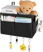 Bedside Storage Organizer 5 Pockets with 4 Hooks Hanging Storage Bag for Headboards/Bunk Bed (Black)