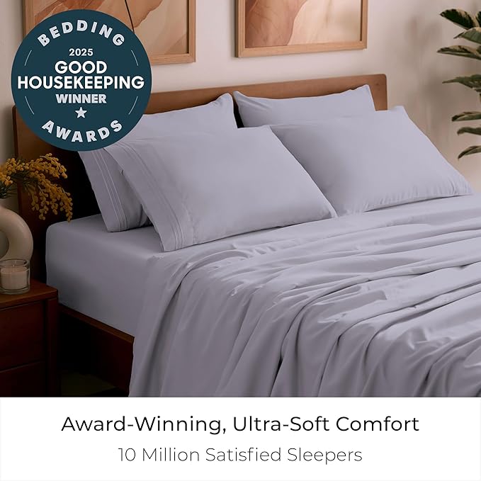 Mellanni Queen Sheet Set - 6-Piece Iconic Collection Bedding, (Including 4 Pillowcases), 21-Inch Extra Deep Pocket, Easy Care, Ultra Soft, Cooling Sheets, Brushed Microfiber - Lavender