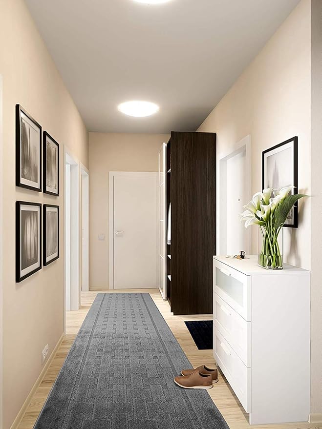 Non Slip Washable Carpet Runner Rug with Rubber Backing, Custom Floor Mat for Kitchen Hallway Stairs Bedroom Bathroom Entry, Grey, Your Choice of Length, 26 Inch X 23 feet