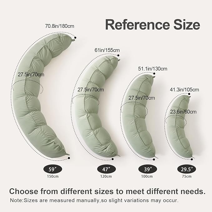 Peallow(Pat. Pend) – Long Round Body Pillow for Adults, Bolster Pillow for Sleeping, Soft and Supportive Pillow for Sleeping & Lumbar Support (Celadon Green, 29.5")