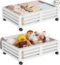 Wisuce Bamboo Under Bed Storage Containers- Underbed Organizer with Wheels with Large Dust Bag,Sturdy Wood Rolling Under the Bed Shoe Storage Organizer Drawer 2 Packs (White, Small)