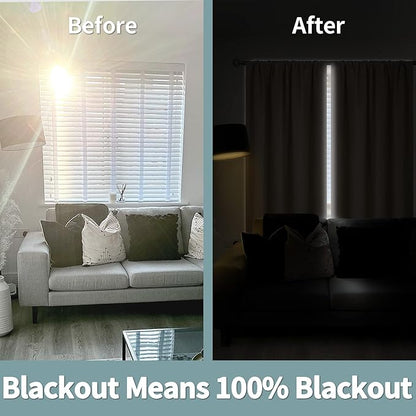 BGment Thermal Insulated 100% Blackout Curtains for Bedroom with Black Liner, Double Layer Full Room Darkening Noise Reducing Rod Pocket Curtain (52 x 84 Inch, Beige, 2 Panels)