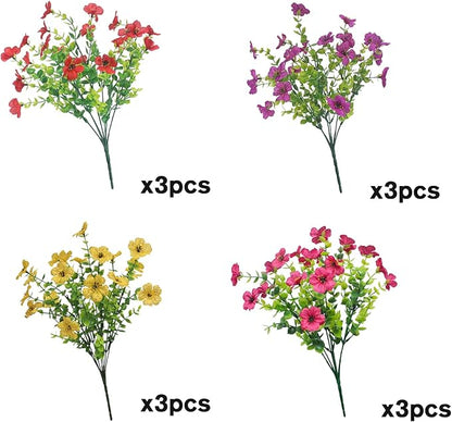 Artificial Outdoor Flowers 12 Bundles Faux Daisy Plants Look Real Spring Summer Decoration Assorted Silk Multicolor Floral Stems for Vibrant Patio Balcony Yard Decor Outside (Multi colour 2#)