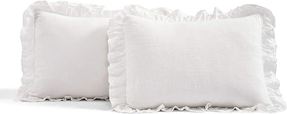 Lush Decor Ruffle Skirt Bedspread Set - 3-Piece Luxurious Farmhouse Bedding - Elegant Ruffle Detail - Timeless Style - Soft Lightweight Sheets - Full, White