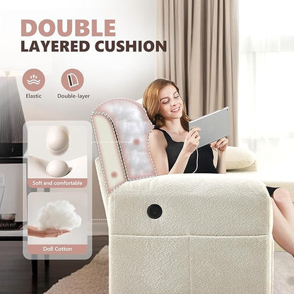VINGLI Convertible Sofa Bed Couches for Living Room, Sleeper Sofa with Pull Out Couch Bed, Cloud-Like Plush Fleece L-Shape Sectional Couch with Storage Chaise, USB Charging, Side Pockets (Beige)