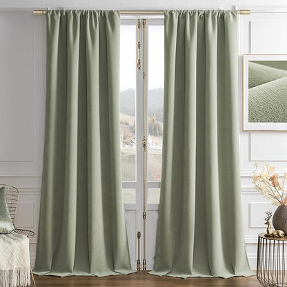 Joydeco Sage Green Velvet Curtains 72 Inches 2 Panels, Luxury Thermal Insulated Soft Green Curtains for Bedroom & Living Room, Room Darkening Velvet Drapes, Rod Pocket (52W x 72L)