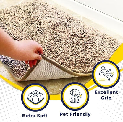 Muddy Mat® | Super Absorbent Door Mat Indoor, Microfiber Quick Dry Chenille Entryway Rug, Non-Slip Front Door Mat, Indoor Mats for Entryway, Machine Washable Pet Rug, Beige 36"x120"
