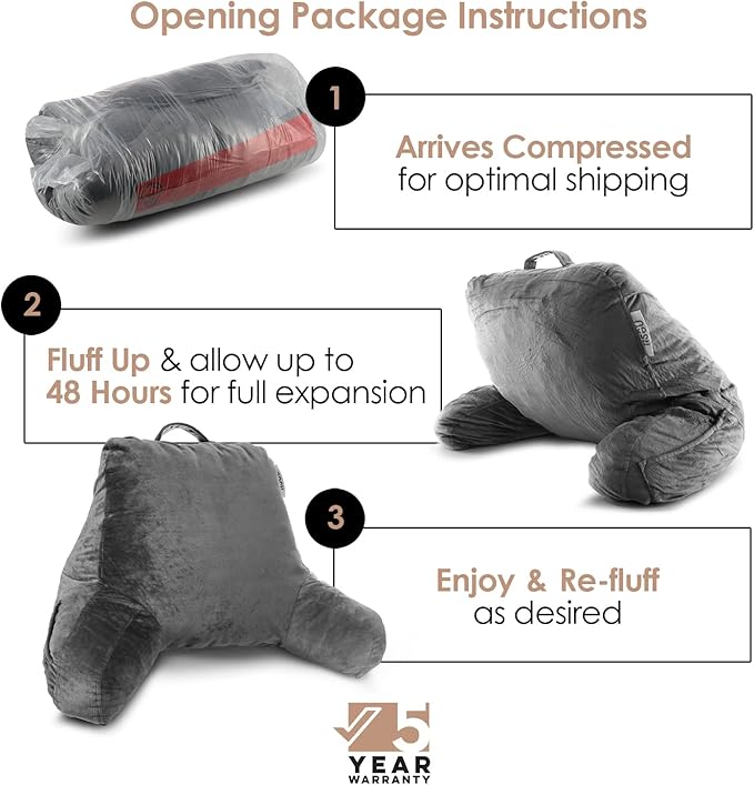 Nestl Reading Pillow for Kids & Teens with Shredded Memory Foam, Backrest Pillows for Reading, Watching, and Gaming, Use on The Couch, Bed, or Floor, Adjustable Support with Washable Cover Dark Grey