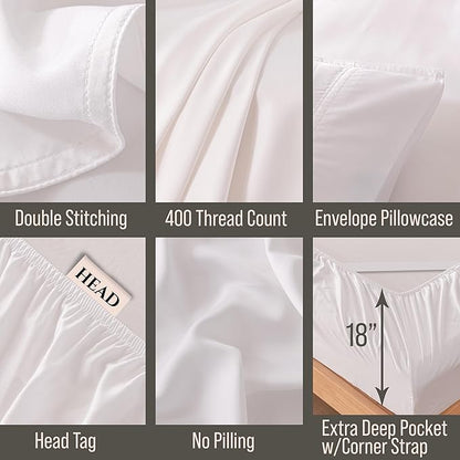 Bella Coterie 6 Piece Luxury Bamboo Viscose Queen Size Sheet Set | 100% Organically Grown | Cooling for Hot Sleepers | 18" Deep Pocket | Soft & Hypoallergenic | 4 Pillowcases [White]