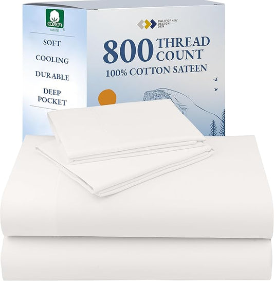 California Design Den King Bed Sheets - Soft 800 Thread Count Sateen, 100% Cotton Bed Sheets Set - Deep Pockets, Durable Bedding Set - True Ivory