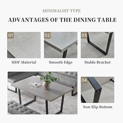 3 Piece Dining Table Set with Bench, 42.9 Inch Modern Kitchen Table with Left Seat Corner and 43.3 Inch Bench for Family Dining Room Furniture