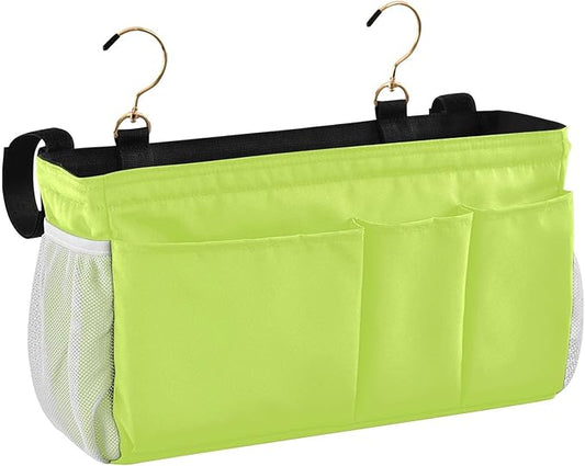 KOPIRIT Neon Yellow Bedside Caddy Storage Bag Bedside Organizer for Headboards Bunk Beds Organizer Caddy Hanging Shelf 6 Pockets with Hooks for Magazine Water Bottle Holder