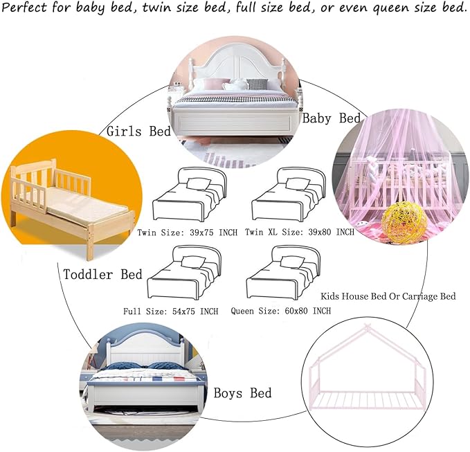 Mosquito Net Canopy Bed Curtains Dome Princess Stars Bed Reading Tent for Girls Kids Single Twin Full Queen Size Bed, Room Decor(Pink)