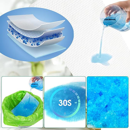BOOWOO Commode Absorbent Pads, 90 Disposable Commode Pads for Commode Liners, Commode Liner Pads for Commode Chair, Bedpan, Bucket Toilet (90 Pads Only)