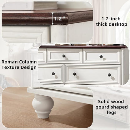 Farmhouse Dressers & Night Stand Set of 4, Wood 54" Wide Dresser & 45" Tall Chest of Drawers, 18" with Charging Station Nightstand Set of 2, Bedroom Furniture Dresser Set for Home Living Room Hallway