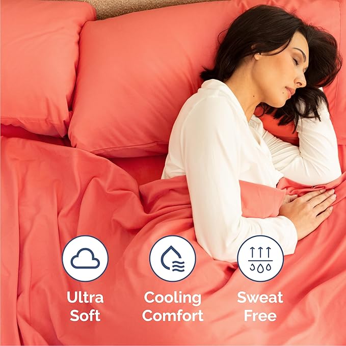Queen 6 Piece Sheet Set - Cooling, Comfy & Breathable - Hotel Luxury Bedding, Includes Fitted Sheet for Women, Men, Kids and Teens - 1 Flat, 1 Fitted Sheet, 4 Pillowcases with Deep Pockets - Coral