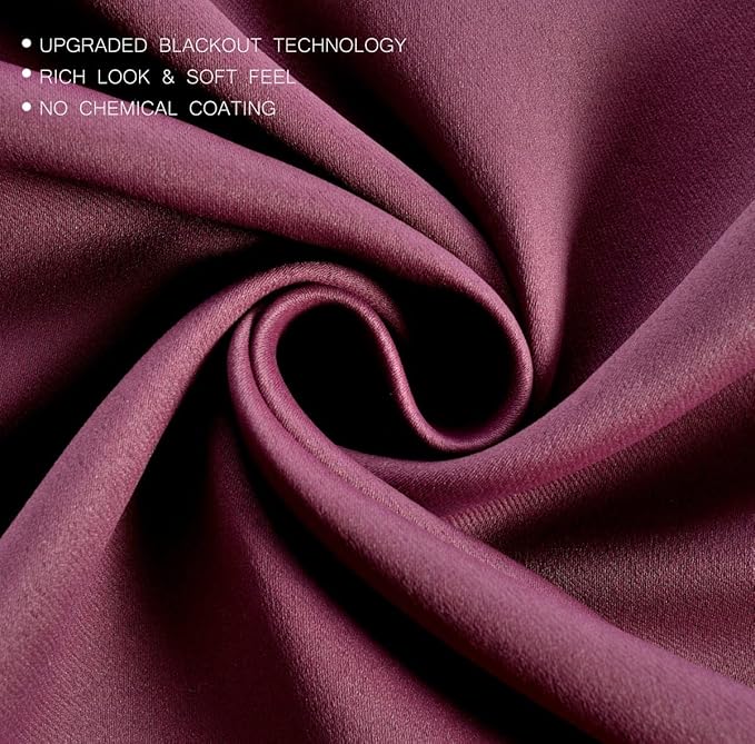 MIUCO Room Darkening Grommet Thermal Insulated Blackout Window Curtains Panels for Bedroom Set of 2 52x95 Inch Aubergine, Bonus 2 Tie Backs Included