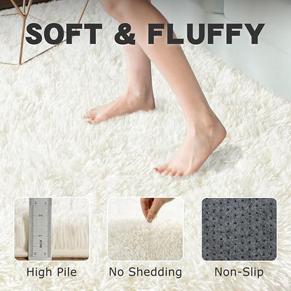 Round White Rug for Bedroom, 7 ft Circle Area Rugs for Living Room, Soft Large Fluffy Shag Carpet for Teen Girls Boys Nursery Room Dorm Home Decor Aesthetic