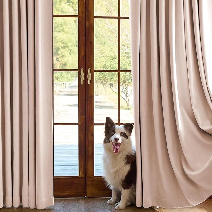 jinchan Chenille Blackout Curtains 96 Inches Long Light Pink Thermal Insulated Curtains for Living Room Bedroom 2 Panels Triple Weave Noise Reducing Nursery Drapes Girls Room Curtains 50x96 Inch