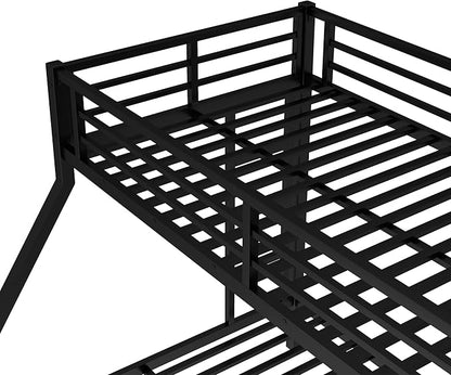 Upgraded Version Thicken Stronger Metal Heavy-Duty Twin XL Over Queen Bunk Bed with Twin Size Trundle, Twin Over Queen Bunk Bed for Adults with Ladders, Easy Assemble (Twin XL/Queen)