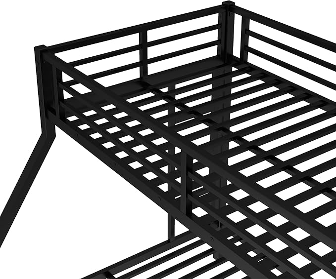 Upgraded Version Thicken Heavy Duty Metal Twin XL Over Queen Bunk Bed with Twin Size Trundle, Modern Style Stronger Twin Over Queen Bunk Bed Frame for Adults, Easy Assembly (Twin XL/Queen)