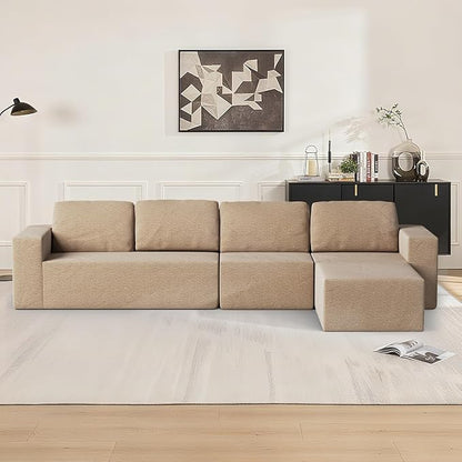 136" Modular Sectional Couch Left/Right Facing Convertible, L-Shape Modern Teddy Sofa, Deep Seat Upholstered Foam Couch for Living Room Bedroom, No Assembly Required (Camel, Teddy Boucle)
