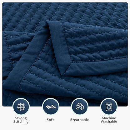 KASENTEX King Quilt Set 104"x90" – Soft Washed 3-Layer Lightweight Bedspread, Minimalist Nordic Design, All-Season Spring & Summer Quilt Set (1 Quilt + 2 Pillow Shams),Dress Dark Blue