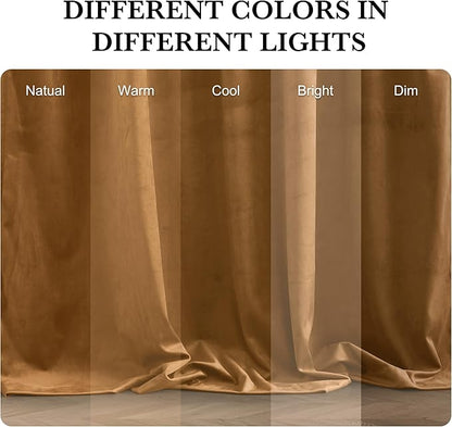 RYB HOME Luxurious Bronze Velvet Curtain Panels for Living Room Bedroom, Heavy Duty Thermal Insulated Back Tab Floor-Length Velvet Drapes for Vintage Decor, 52" W x L84 L, 2 Panels Set