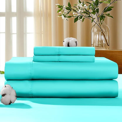 LBRO2M 100% Cotton Sheets Set Deep Pocket 19", 1000 Thread Count King Size 4 Piece Bed Sheet Sets Soft Comfortable Bedding All Season (King, Lake Green)