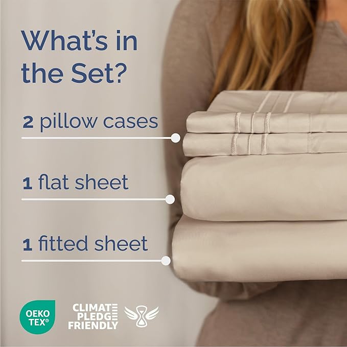 Queen Size 4 Piece Sheet Set - Comfy Breathable & Cooling Bed Sheets Set - Hotel Luxury Bedding for Women, Men, Kids & Teens - Deep Pockets, Easy Secure Fit, Soft and Wrinkle Free - Oeko-Tex - Wheat