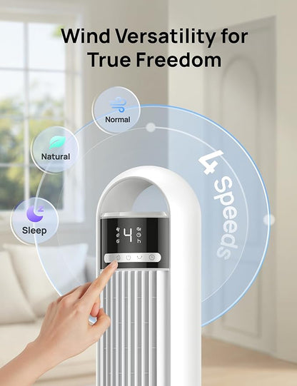 DREO Tower Fan for Bedroom, 4 Speeds, 3 Modes Standing Fans for Room with 90° wide Oscillating, 28dB Quiet for Sleep, 25ft/s Velocity, 29ft Coverage, 8H Timer, Remote, Living Room, Office, Home, White