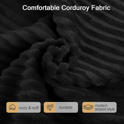 MeMoreCool Stuffed Pouf Ottoman Foot Rest Square, Corduroy Floor Pouf Foot Stool with Foam Chunk Filling, Soft Stuffed Ottoman Footrest for Living Room, Black