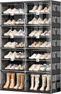 28 Pairs Portable Shoe Storage Cabinent of 3-Step Fast Installation,Plastic Shoe Box with Magnetic Clear Door for Entryway, Enclosed Shoe Rack for Sneaker, Heels etc.. (2Row, 7Tier)