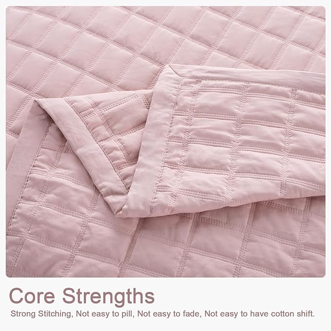 KASENTEX Oversized Queen Quilt Set 102"x106" – Soft Washed 3-Layer Lightweight Bedspread, Minimalist Nordic Design, All-Season Spring & Summer Quilt Set (1 Quilt + 2 Pillow Shams), Blush Pink