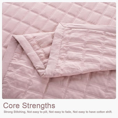KASENTEX Oversized Queen Quilt Set 102"x106" – Soft Washed 3-Layer Lightweight Bedspread, Minimalist Nordic Design, All-Season Spring & Summer Quilt Set (1 Quilt + 2 Pillow Shams), Blush Pink