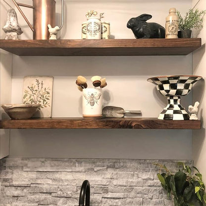 URBANDI, Rustic Floating Shelves, Set of 2, Hidden Bracket, Solid Wood, Heavy Duty, Wall Mounted Shelves, (Provincial, 36Wx6D)