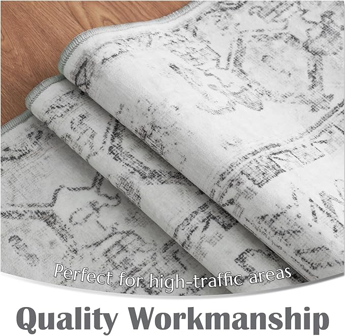 jinchan Lima Runner Rug 2x6 Washable Hallway Runner - Vintage Floral Non Slip Low-Pile Soft Ultra-Thin Kitchen Rug Distressed Carpet for Farmhouse Bedroom Entryway Laundry Room (2x6ft, Grey)