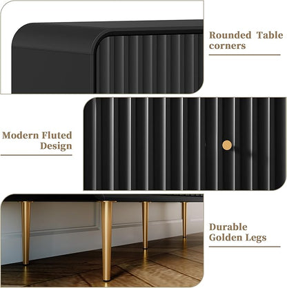 HLR Fluted 6 Drawers Dresser, 48'' Wide Modern Chest of Drawers with Gold Metal Handles,Dresser TV Stand, Wood Dressers & Chest of Drawers for Bedroom, Living Room, Hallway (Black)
