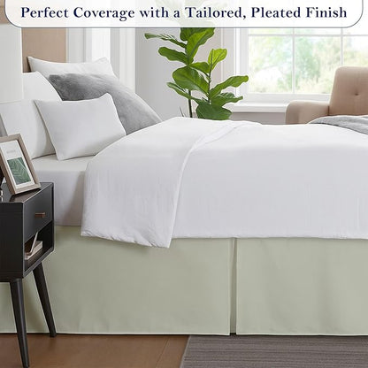 Queen Bed Skirt, Luxury 18 Inch Drop Ivory Pleated Bed Skirt, Double Brushed Microfiber, Box Pleat Design, Wrinkle & Fade Resistant, Easy Fit Tailored Bedskirt for Queen Size Beds