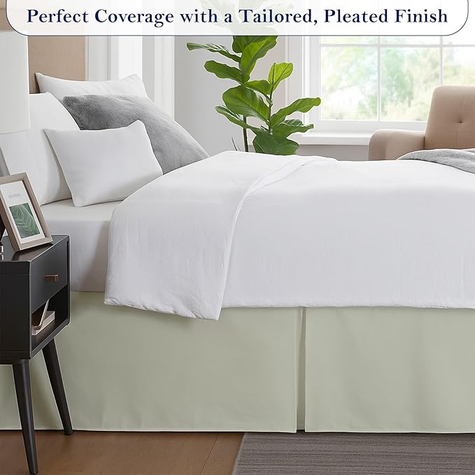 Full Bed Skirt, Luxury 16 Inch Drop Ivory Pleated Bed Skirt, Double Brushed Microfiber, Box Pleat Design, Wrinkle & Fade Resistant, Easy Fit Tailored Bedskirt for Full Size Beds