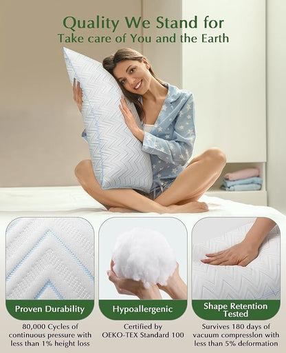 DIORIS Pillows Queen Size Set of 2 - Cooling Luxury Hotel Collection Bed Pillows for Sleeping, Breathable Medium Firm Down Alternative Microfiber Filled Pillows for Back, Stomach Sleepers