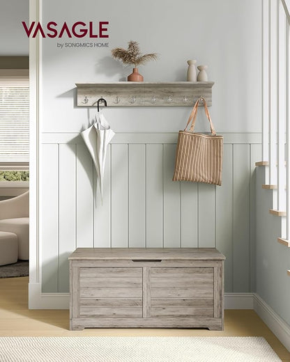 VASAGLE Storage Chest, Storage Bench with 2 Safety Hinges, Farmhouse Style, 15.7 x 39.4 x 18.1 Inches, for Entryway, Bedroom, Living Room, Heather Greige ULSB061K02