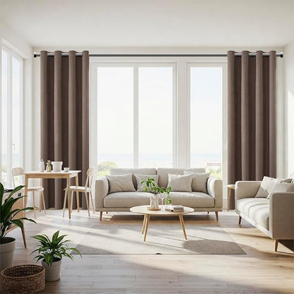 ChrisDowa 100% Blackout Brown Solid Curtains 108 Inches Long 2 Panels for Bedroom Living Room,Farmhouse Room Darkening Thermal Insulated Soundproof Grommet Top Window Treatment Drapes,52x108