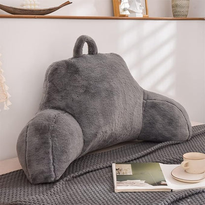 Holawakaka Large Reading Pillow for Sitting up in Bed Sofa Kids Teens, Backrest Pillow with Arms for Boys Girls Women Petites Pregnancy, Back Support Cushion for Couch Floor Nursery Playroom (Grey)