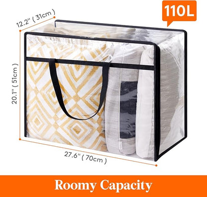 Lifewit 110L Large Clear Clothes Storage Bags, 2 Pack Plastic Vinyl Foldable Moving Bags with Zipper, Closet Organizers and Storage Containers for Blanket, Bedding, Duvet, Pillow, Comforter